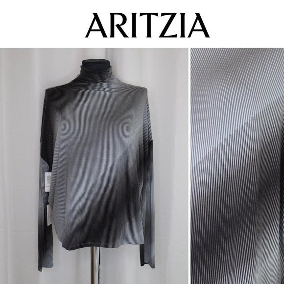 Aritzia Sweaters - Aritzia Babaton Seaton Striped Turtleneck Black Charcoal Sz M